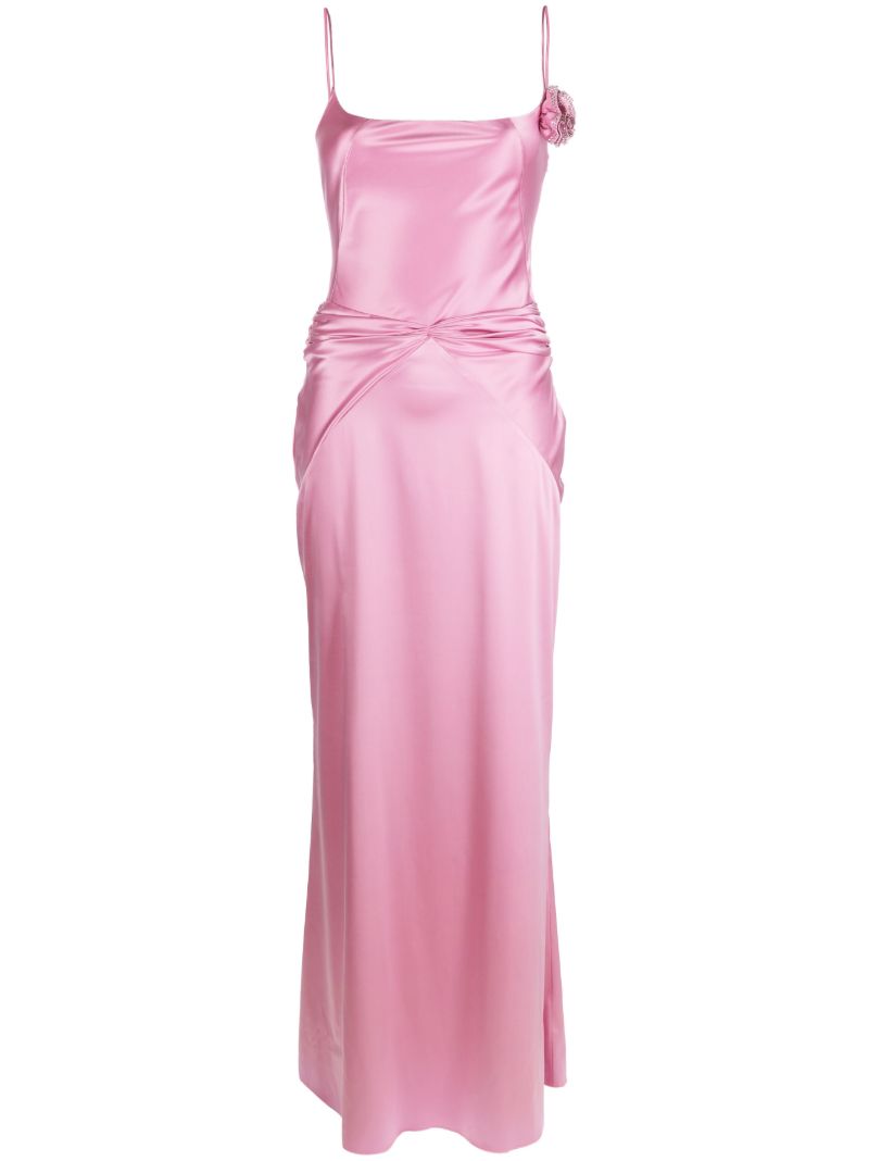 Pink Flower AppliquÃ_x0083_Â© Satin Gown