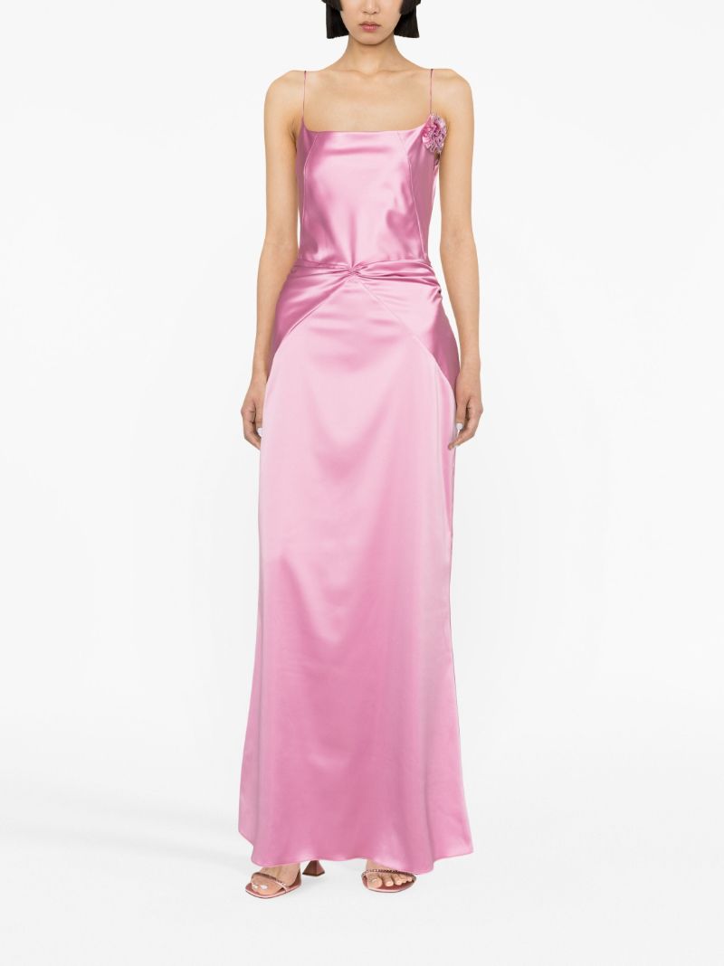 Pink Flower AppliquÃ_x0083_Â© Satin Gown