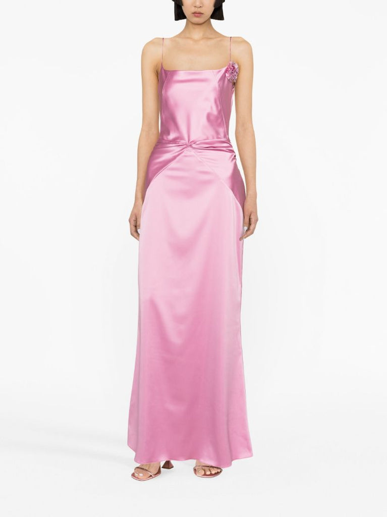 Pink Flower AppliquÃ_x0083_Â© Satin Gown
