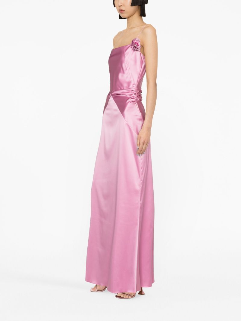 Pink Flower AppliquÃ_x0083_Â© Satin Gown