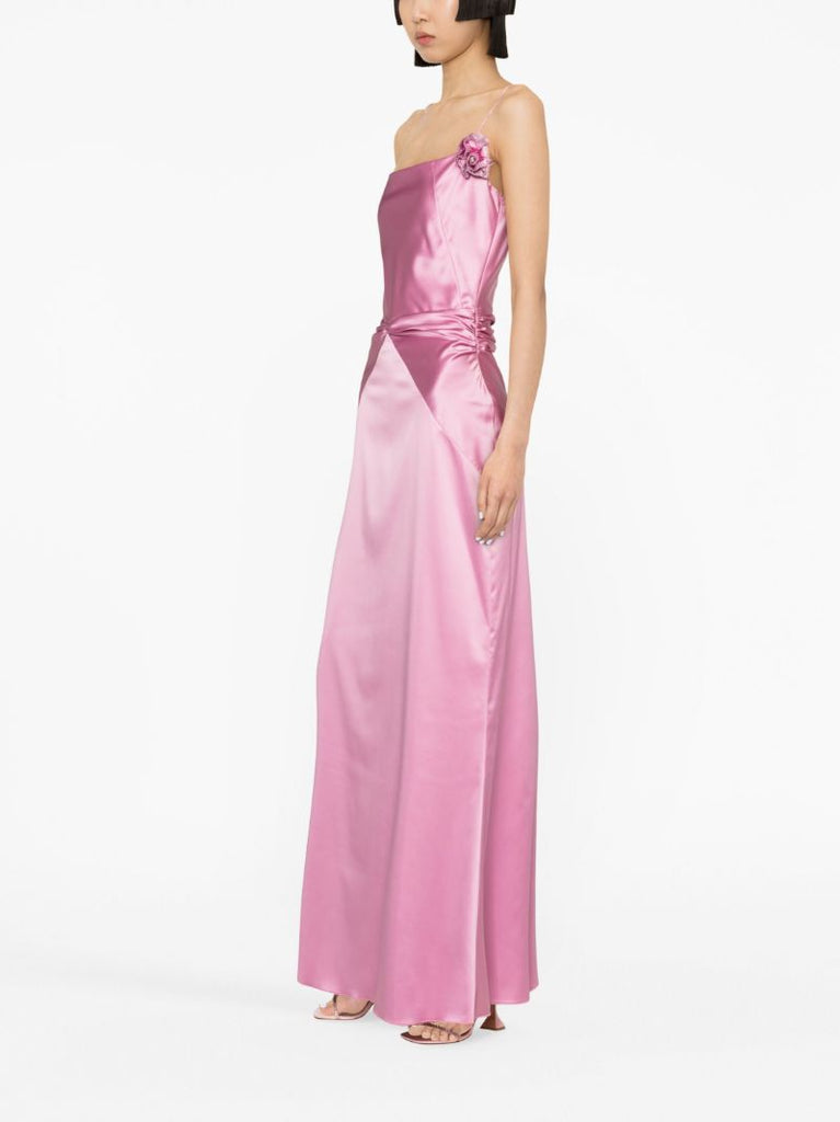 Pink Flower AppliquÃ_x0083_Â© Satin Gown