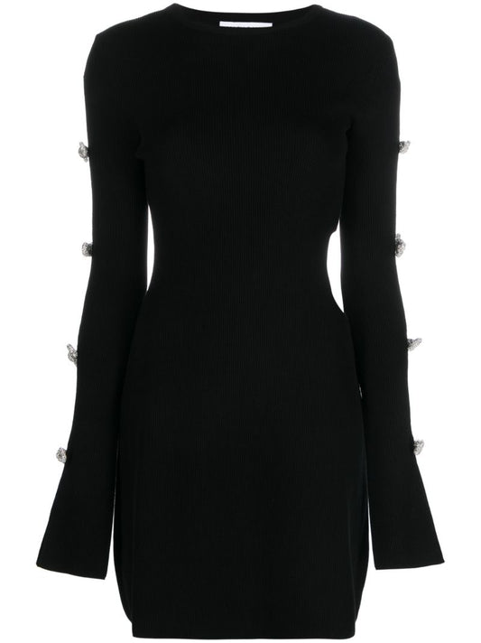 Black Crystal Bow Cut-out Mini Dress