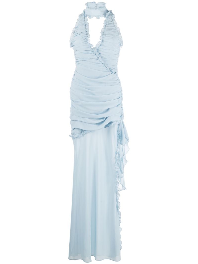 Blue Lilith Ruched Halterneck Maxi Dress