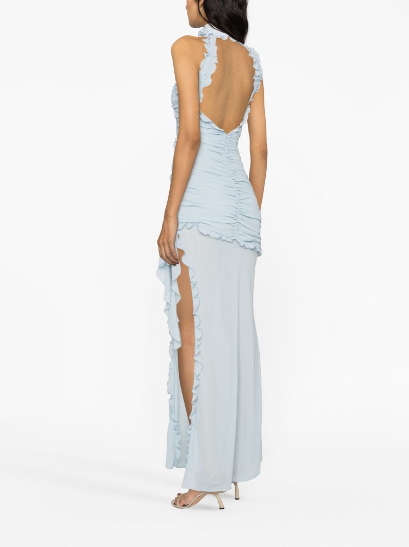 Blue Lilith Ruched Halterneck Maxi Dress
