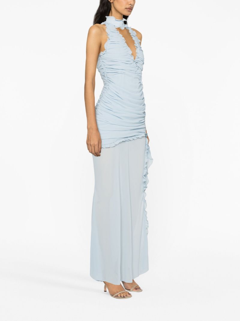 Blue Lilith Ruched Halterneck Maxi Dress