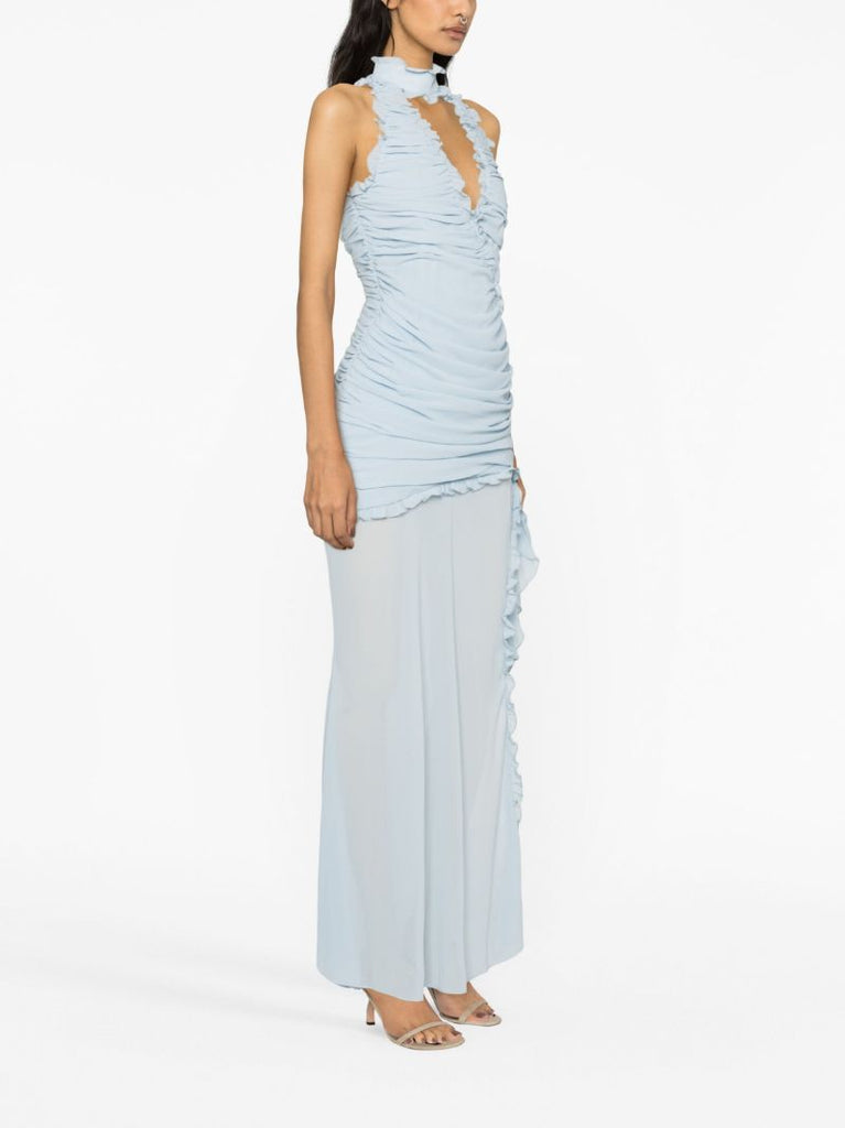Blue Lilith Ruched Halterneck Maxi Dress