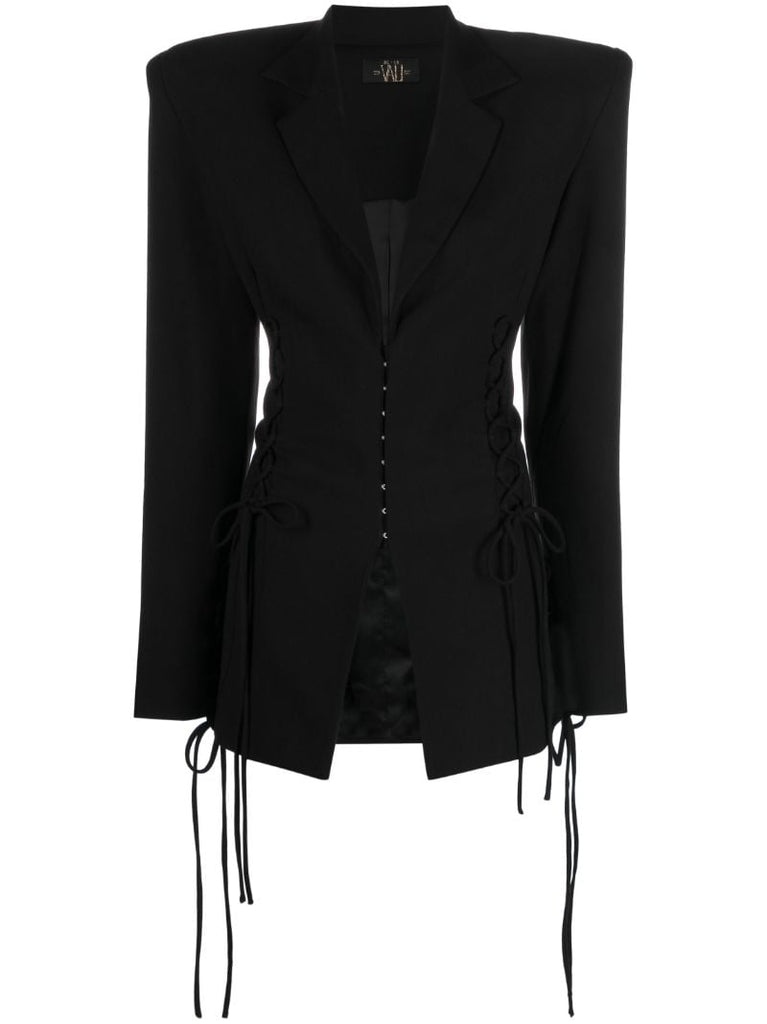 Black Elena Lace-up Detail Blazer