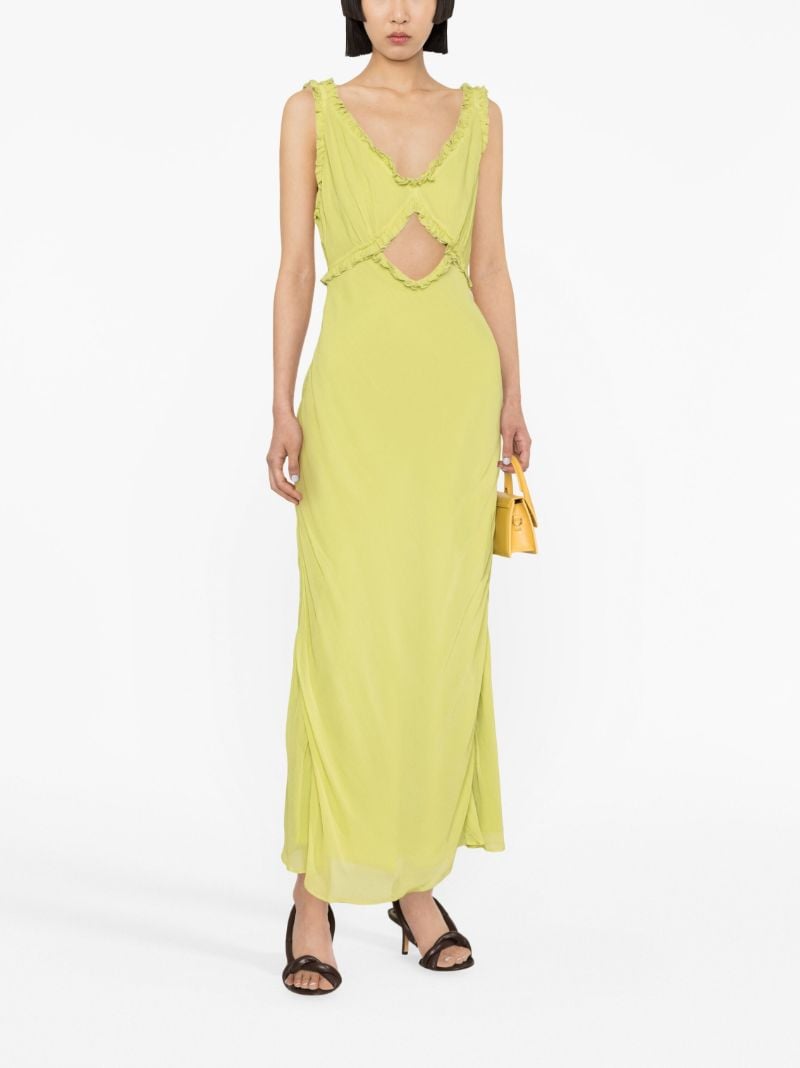 Green Olive Ruffle Trim Midi Dress