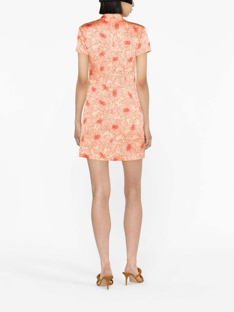 Pink Trapeze Floral-print Mini Dress