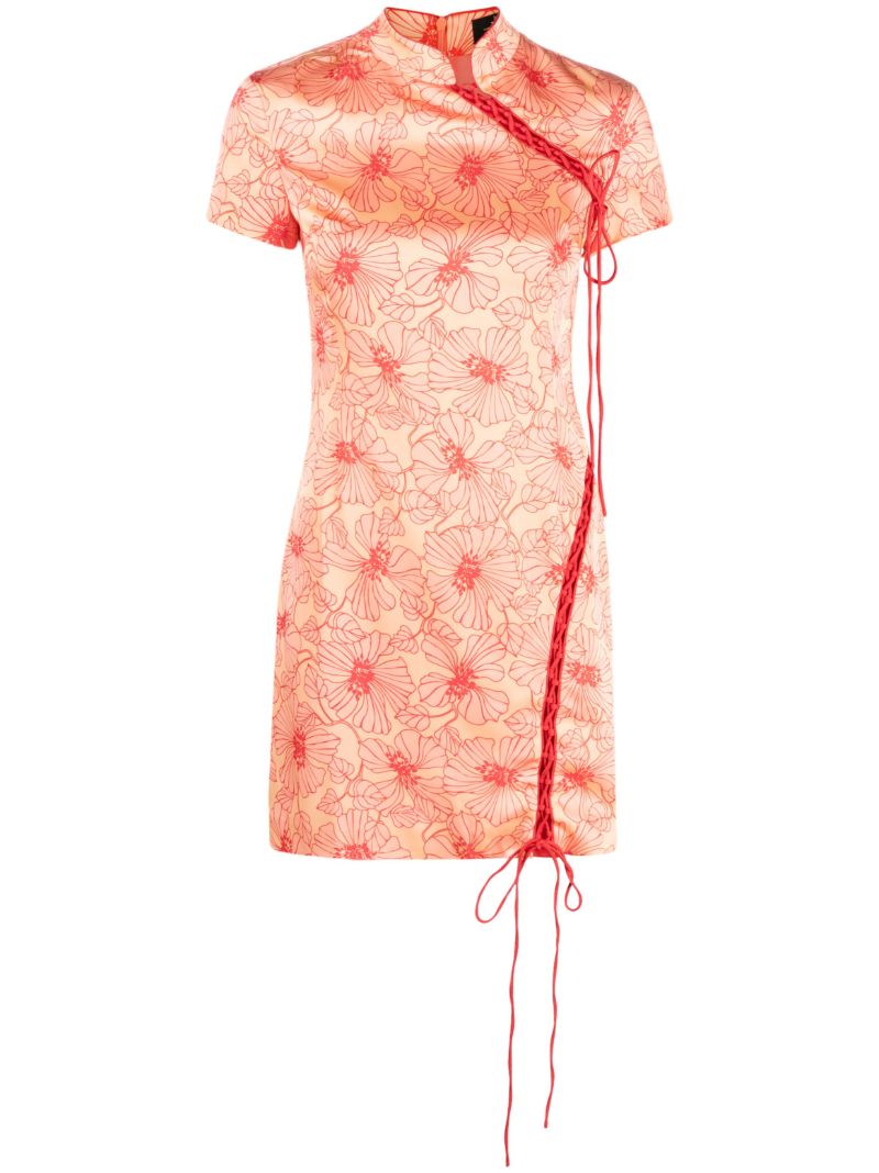 Pink Trapeze Floral-print Mini Dress