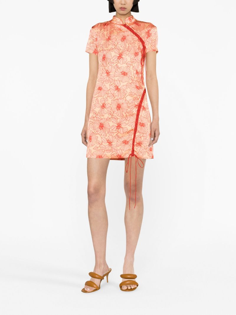 Pink Trapeze Floral-print Mini Dress
