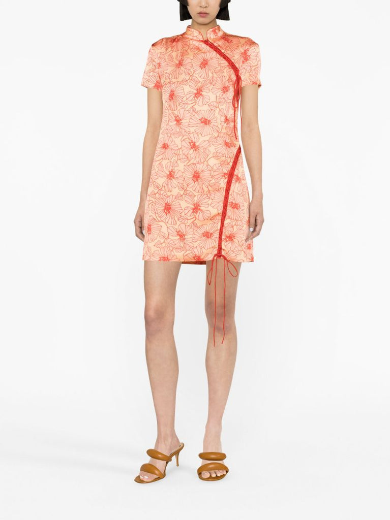 Pink Trapeze Floral-print Mini Dress