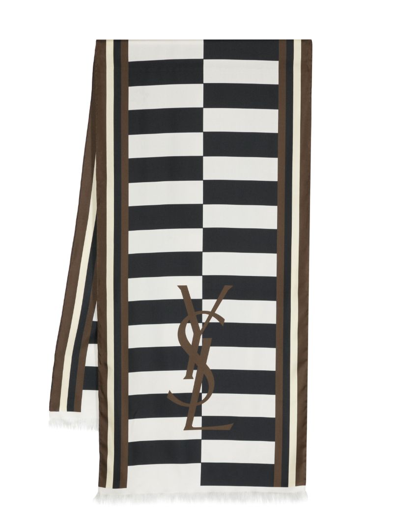 Black Cassandre Logo Print Silk Scarf