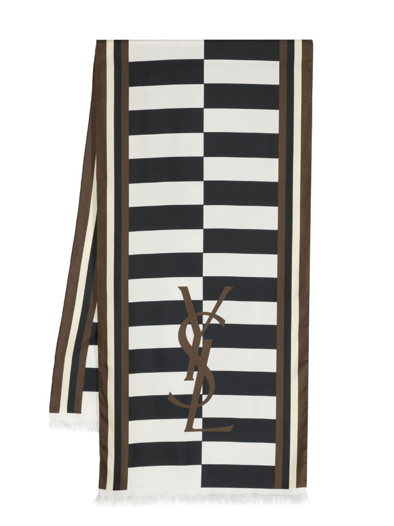 Black Cassandre Logo Print Silk Scarf