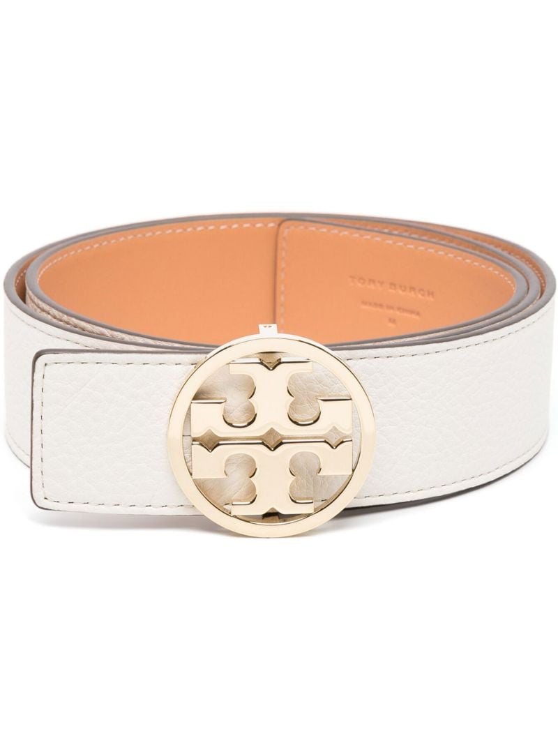 White Logo Buckle Leather Belt