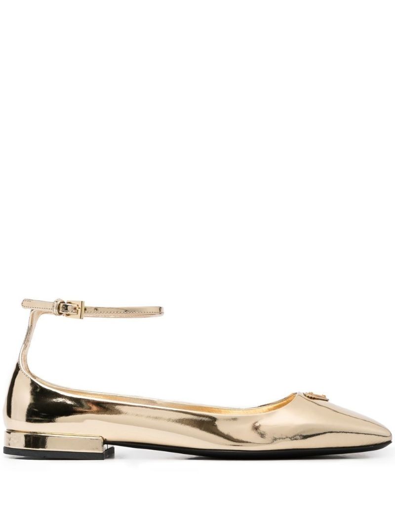 Gold-tone Logo Ankle Strap Pumps