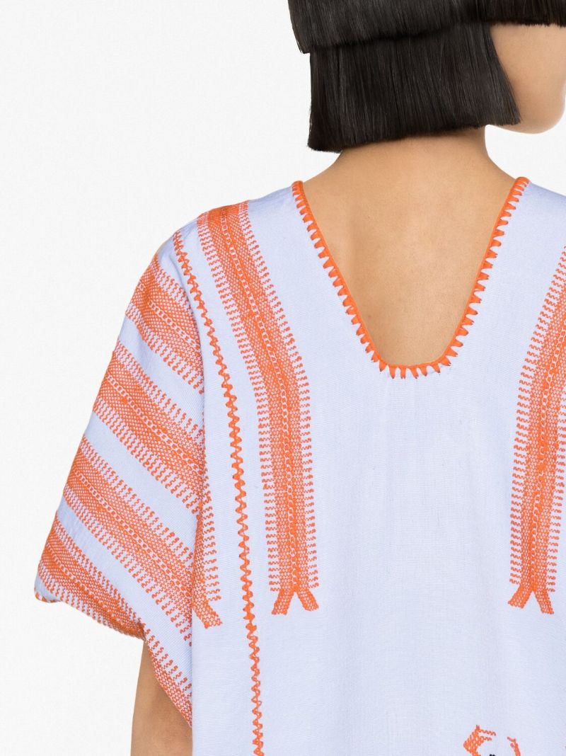 Blue Crab Embroidered Midi Dress