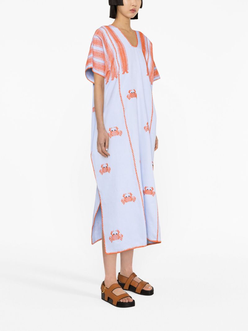 Blue Crab Embroidered Midi Dress