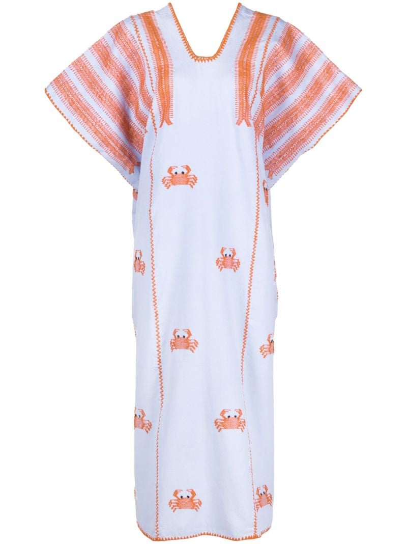 Blue Crab Embroidered Midi Dress