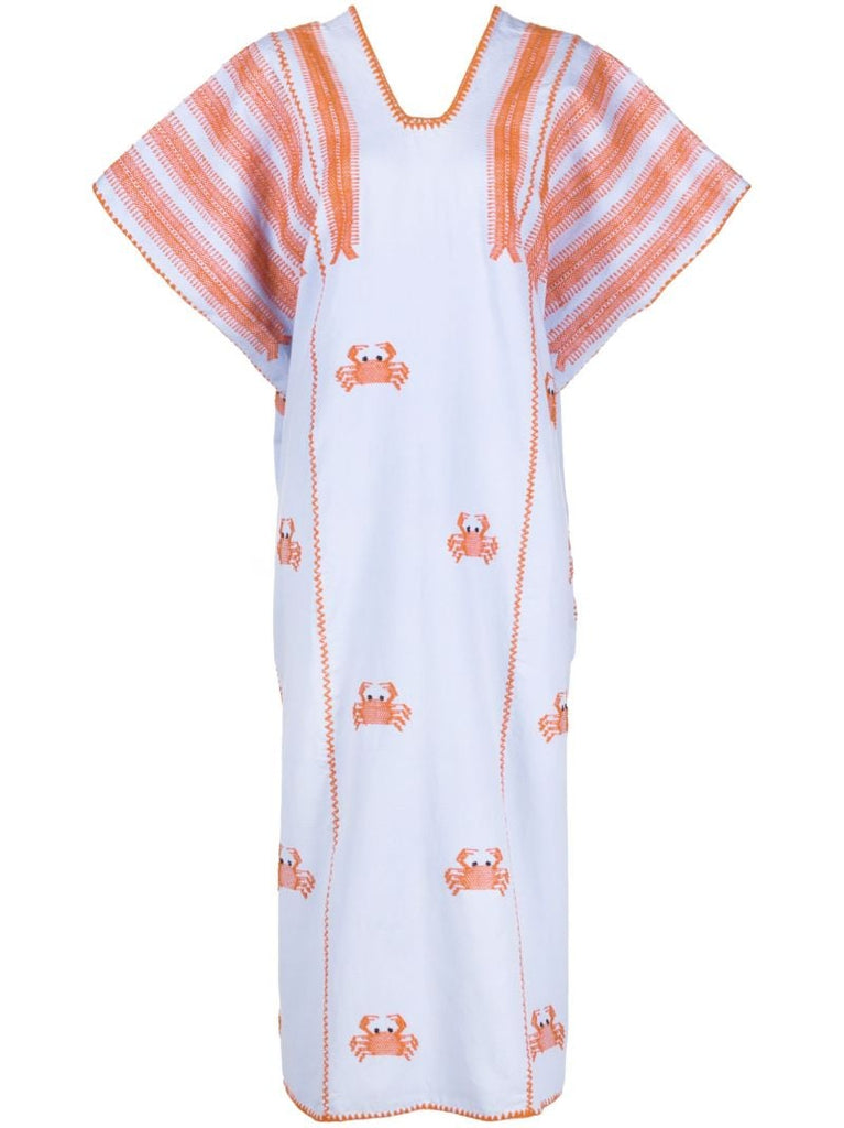 Blue Crab Embroidered Midi Dress