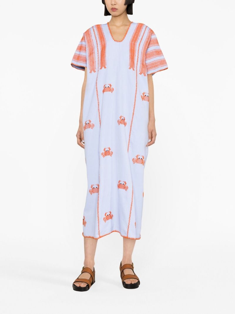 Blue Crab Embroidered Midi Dress