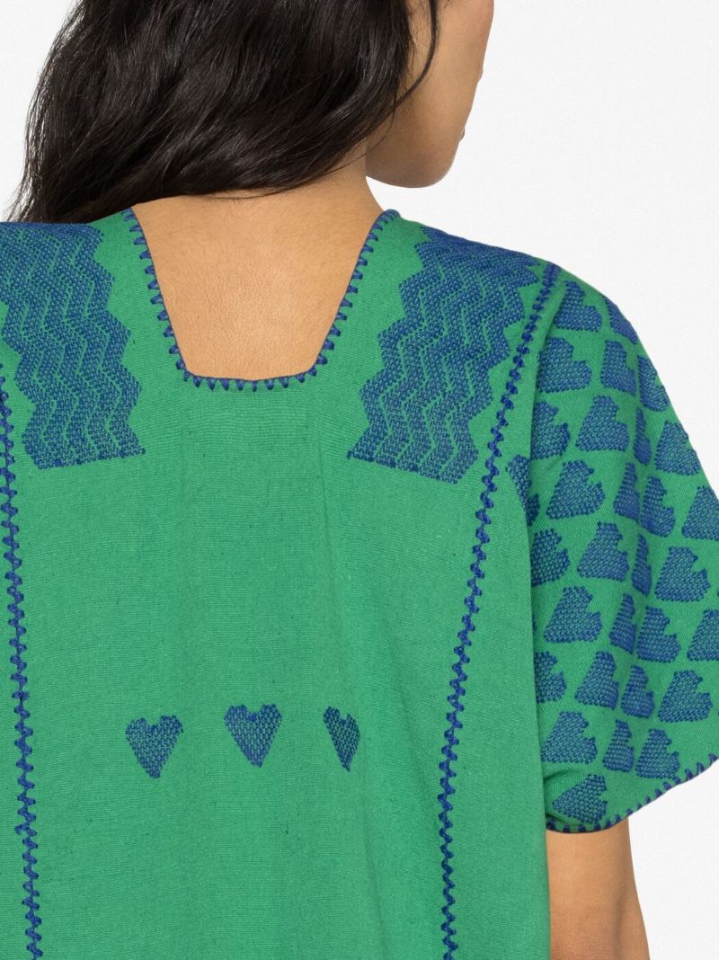 Green Heart Embroidered Katfan Midi Dress