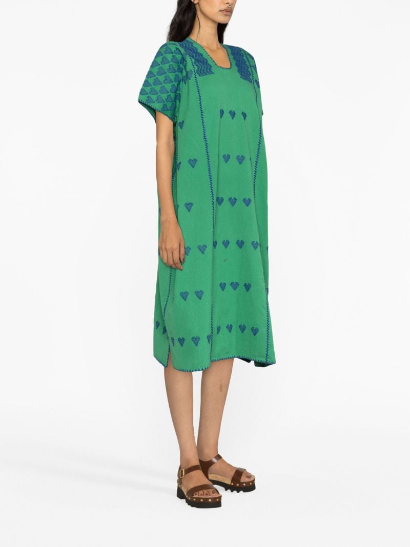 Green Heart Embroidered Katfan Midi Dress