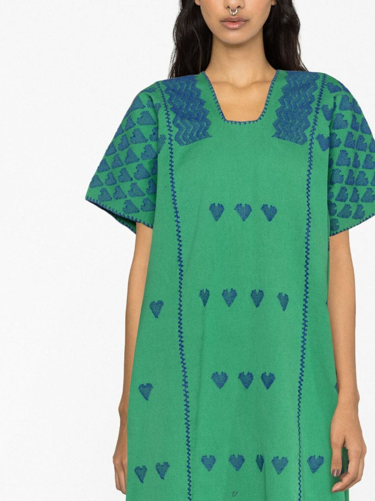 Green Heart Embroidered Katfan Midi Dress