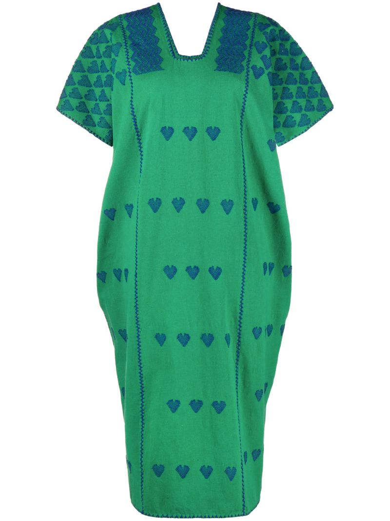 Green Heart Embroidered Katfan Midi Dress