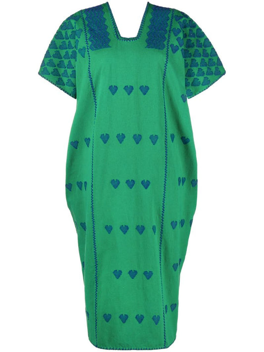 Green Heart Embroidered Katfan Midi Dress