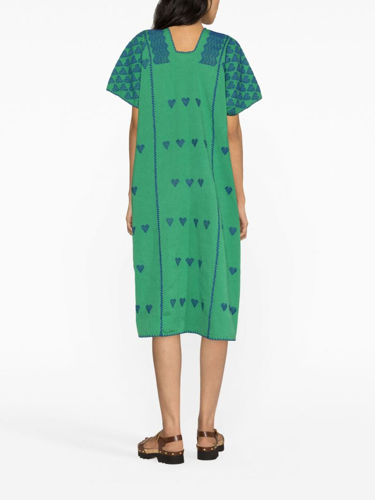 Green Heart Embroidered Katfan Midi Dress