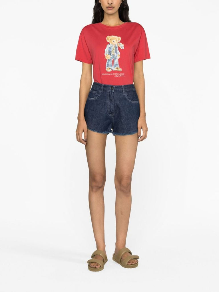 Red Polo Bear-print Cotton T-shirt