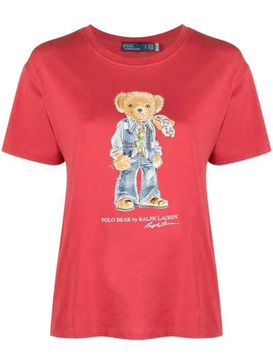 Red Polo Bear-print Cotton T-shirt