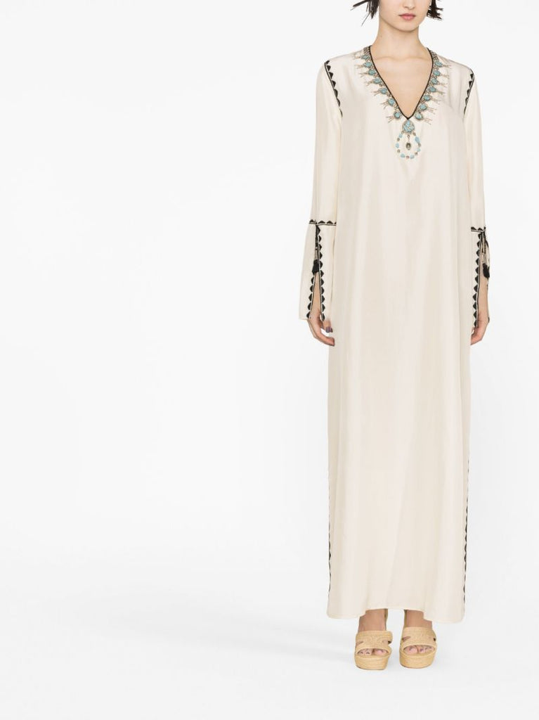 White Avalie Silk Kaftan Dress