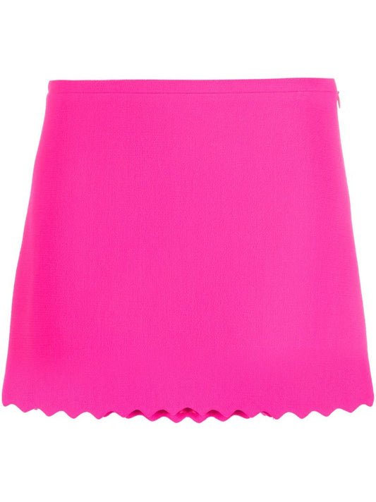 Pink Wavy Trimmed Wool Mini Skirt