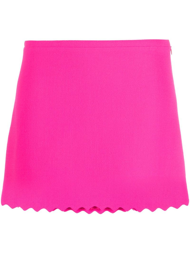 Pink Wavy Trimmed Wool Mini Skirt