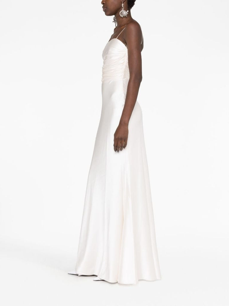 White Silk Draped Trumpet Gown
