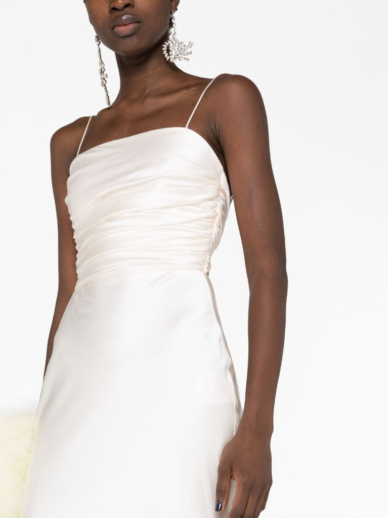 White Silk Draped Trumpet Gown