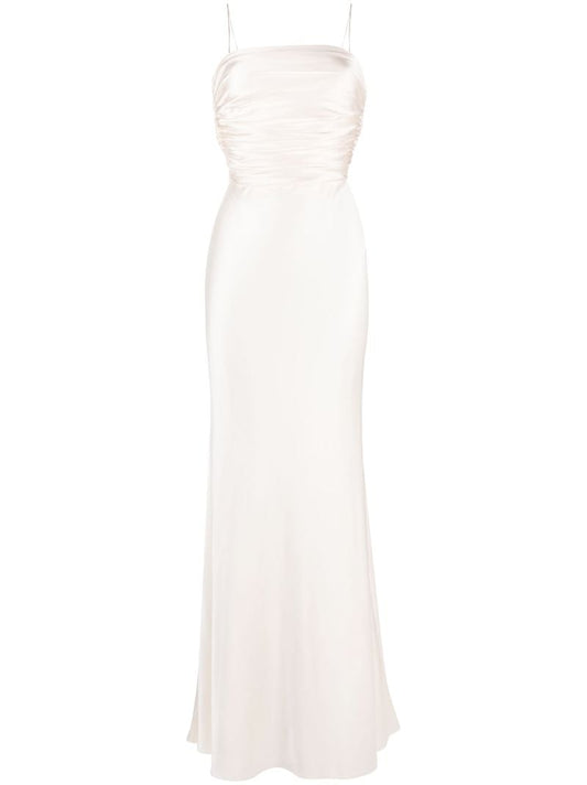 White Silk Draped Trumpet Gown