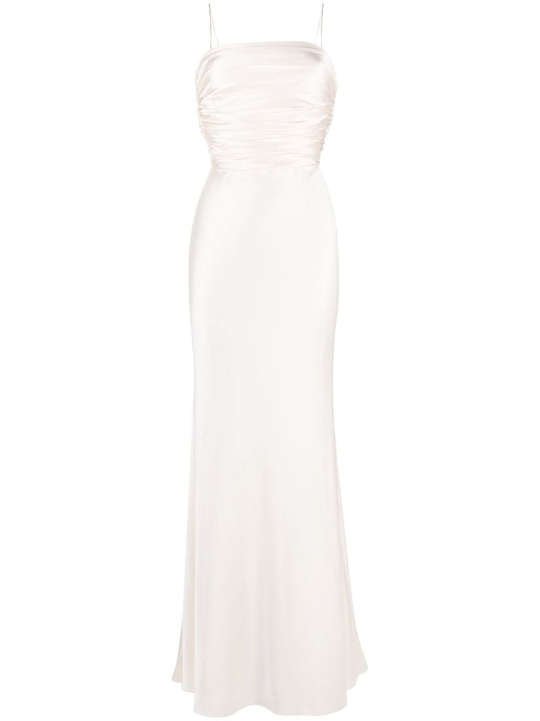 White Silk Draped Trumpet Gown