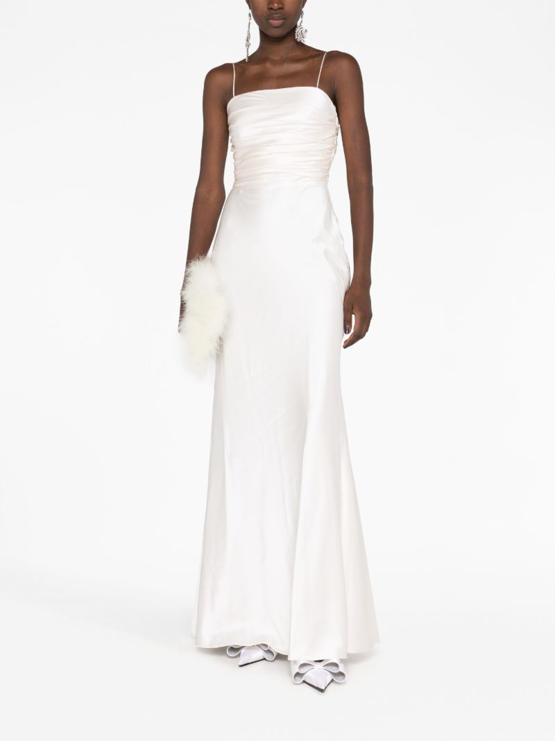 White Silk Draped Trumpet Gown