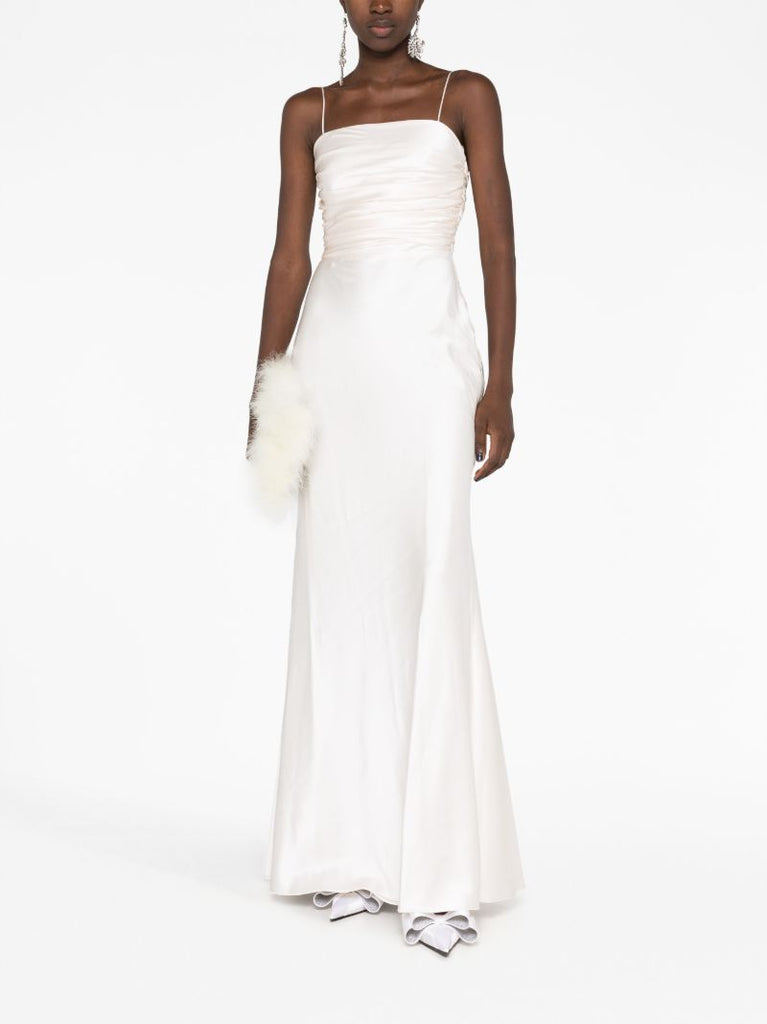 White Silk Draped Trumpet Gown