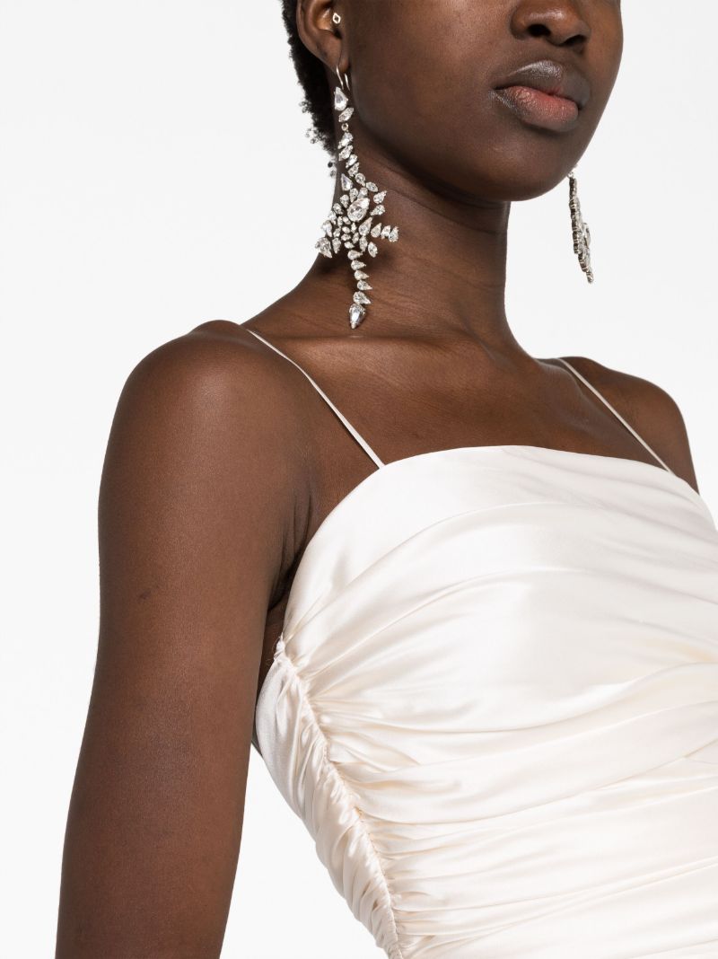 White Silk Draped Trumpet Gown