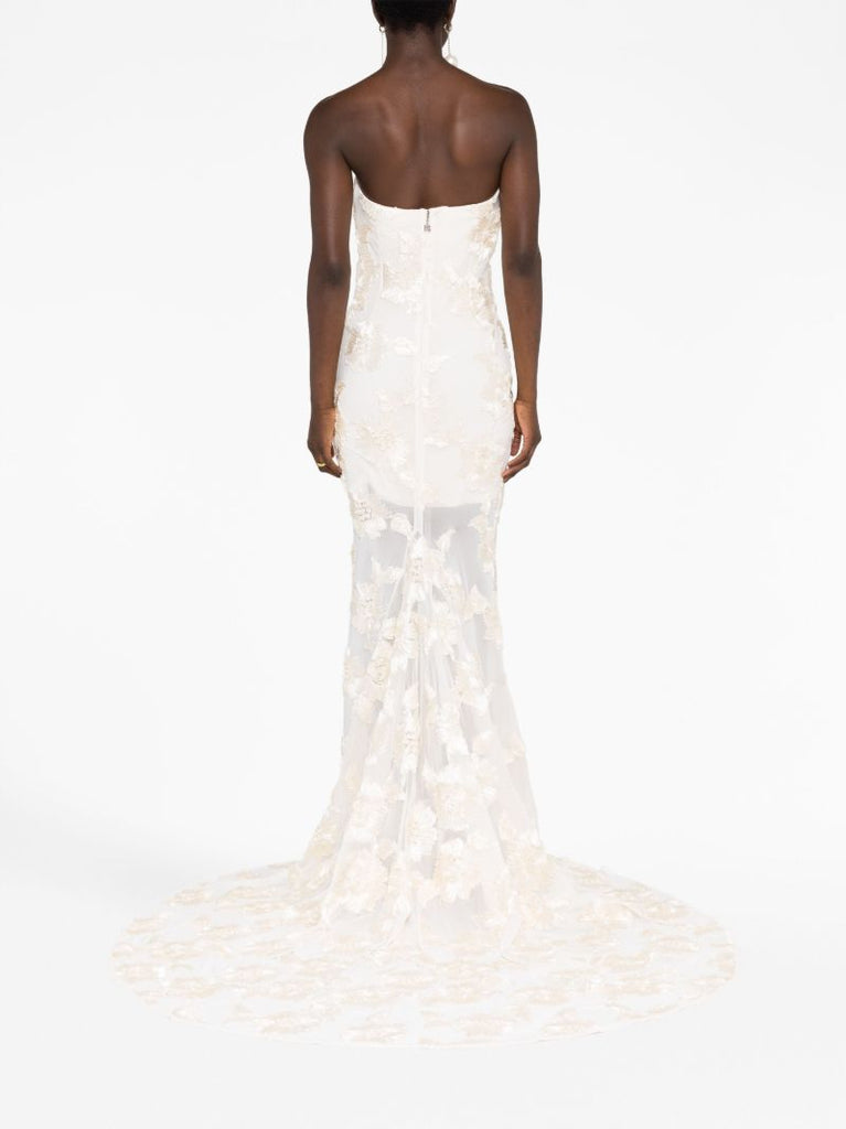 Neutral Floral AppliquÃ_x0083_Â© Gown