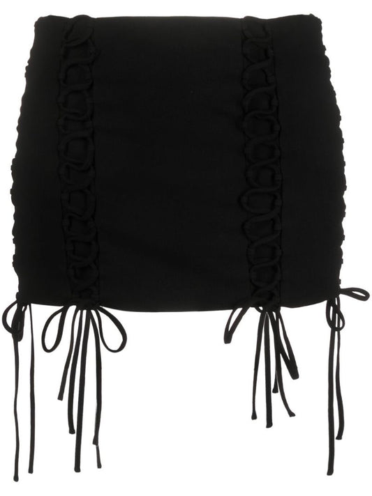 Black Elena Lace-up Mini Skirt