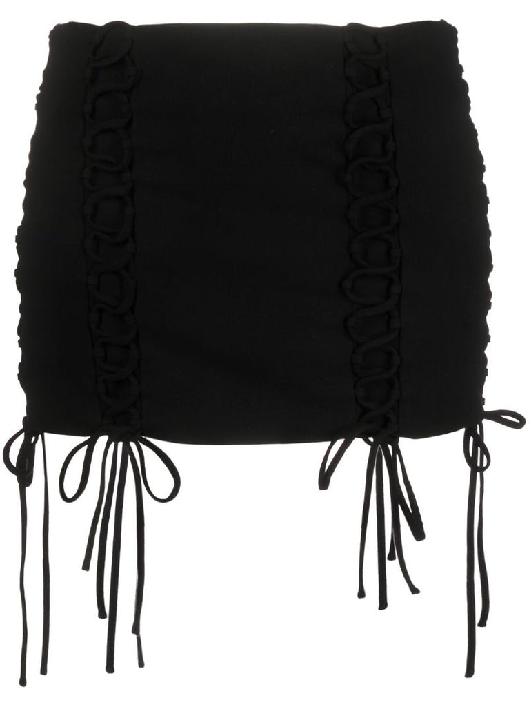 Black Elena Lace-up Mini Skirt