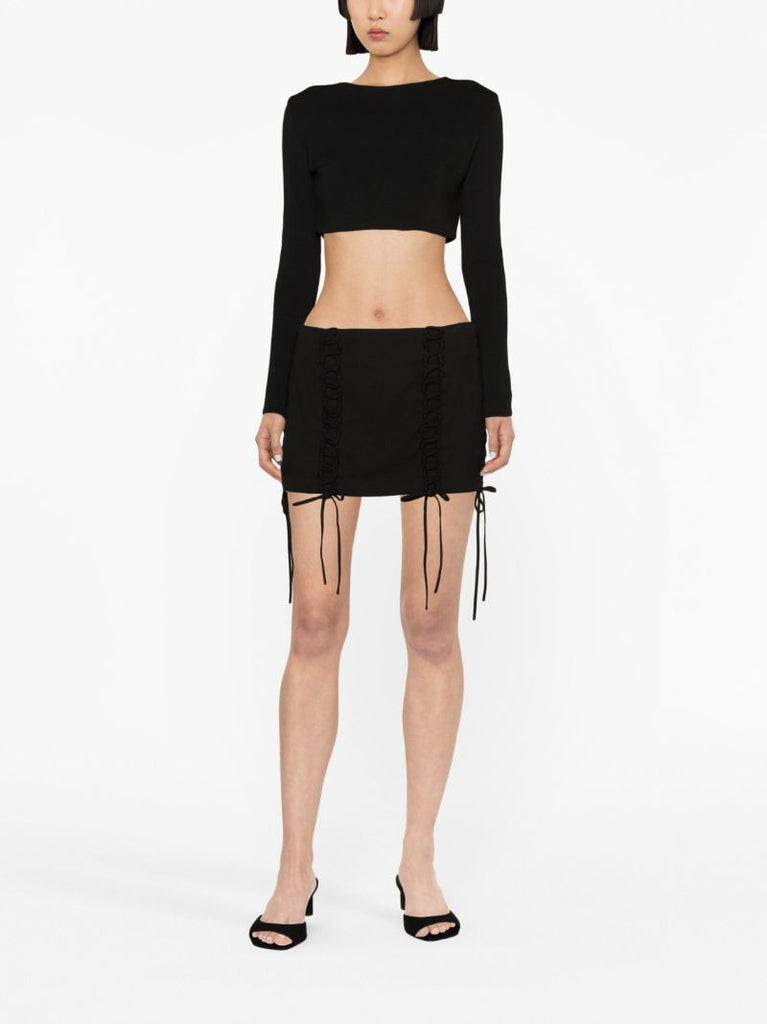 Black Elena Lace-up Mini Skirt