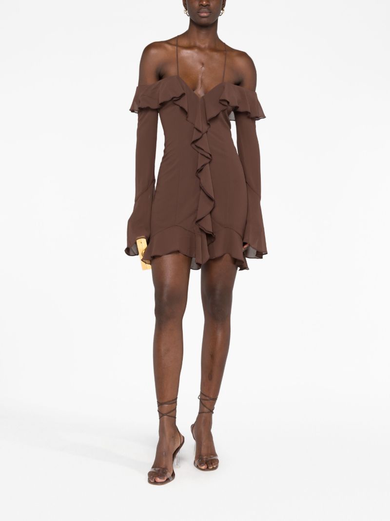 Brown Selia Ruffled Mini Dress