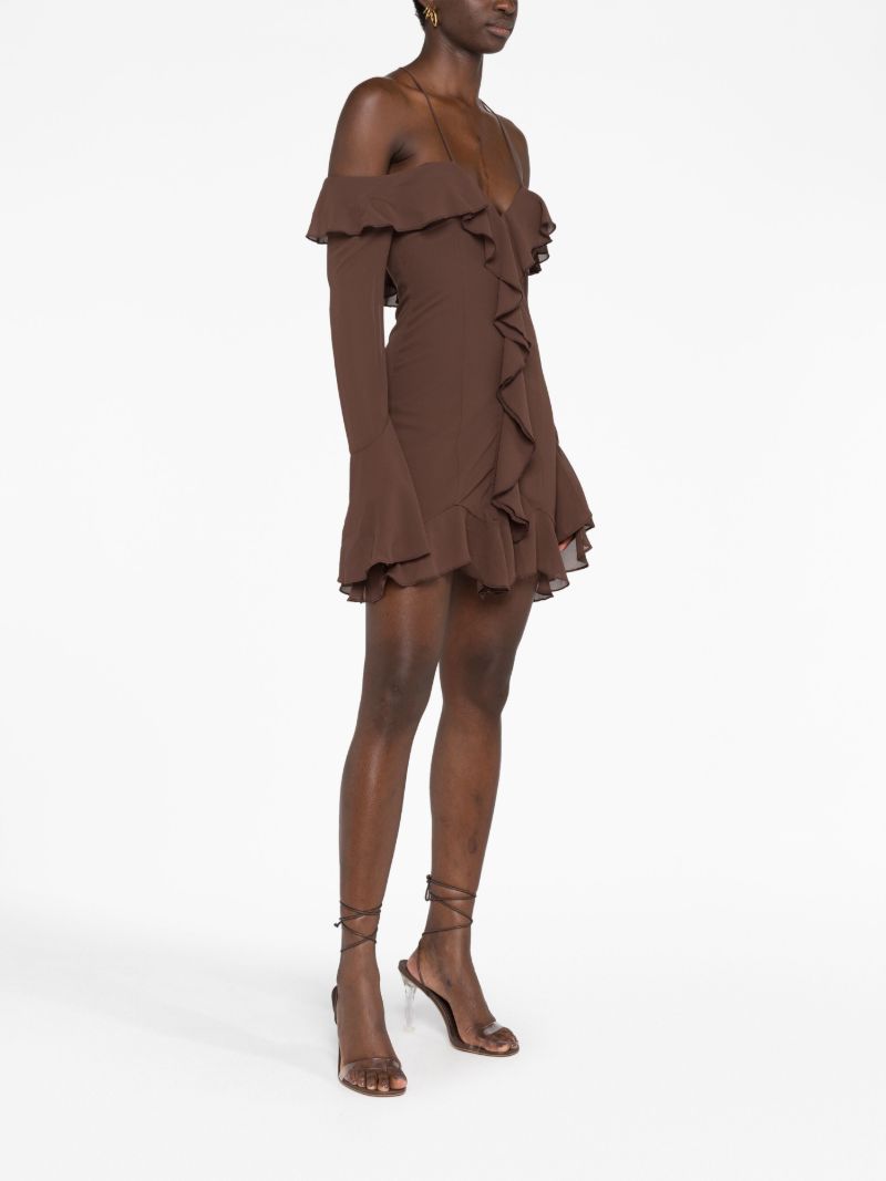 Brown Selia Ruffled Mini Dress