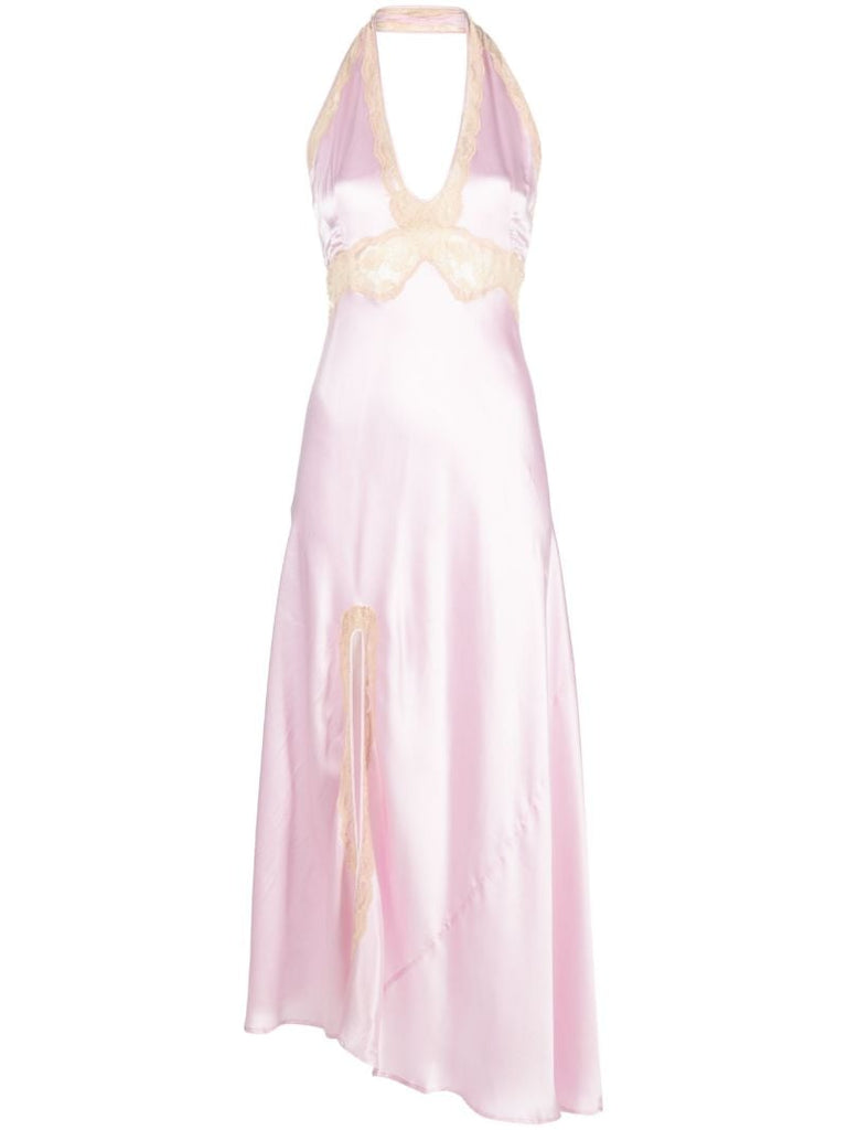Pink Flora Lace Trim Silk Slip Dress